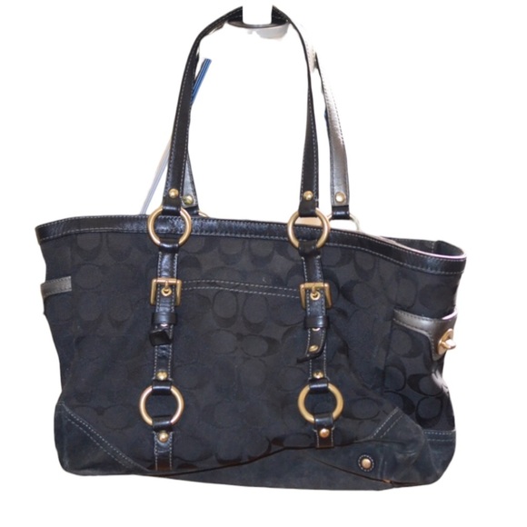 Coach Handbags - COACH Signature Black Tote Gold Hardware